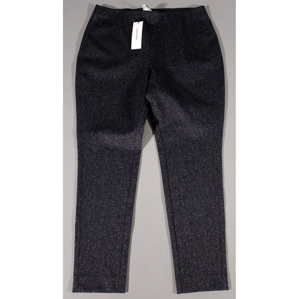 Calvin Klein Pants Women XL Black Herringbone Pull On Tapered Dress Trousers NEW